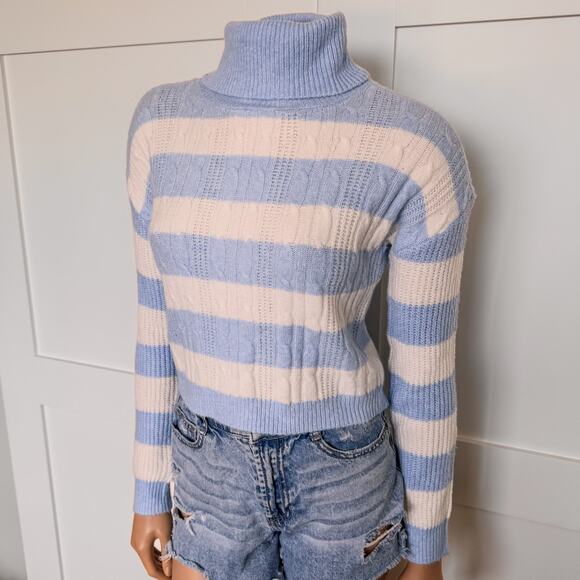 NWT-Francesca's Janae Striped Turtleneck Pullover Striped Blue/White Sweater-XS - Picture 2 of 10